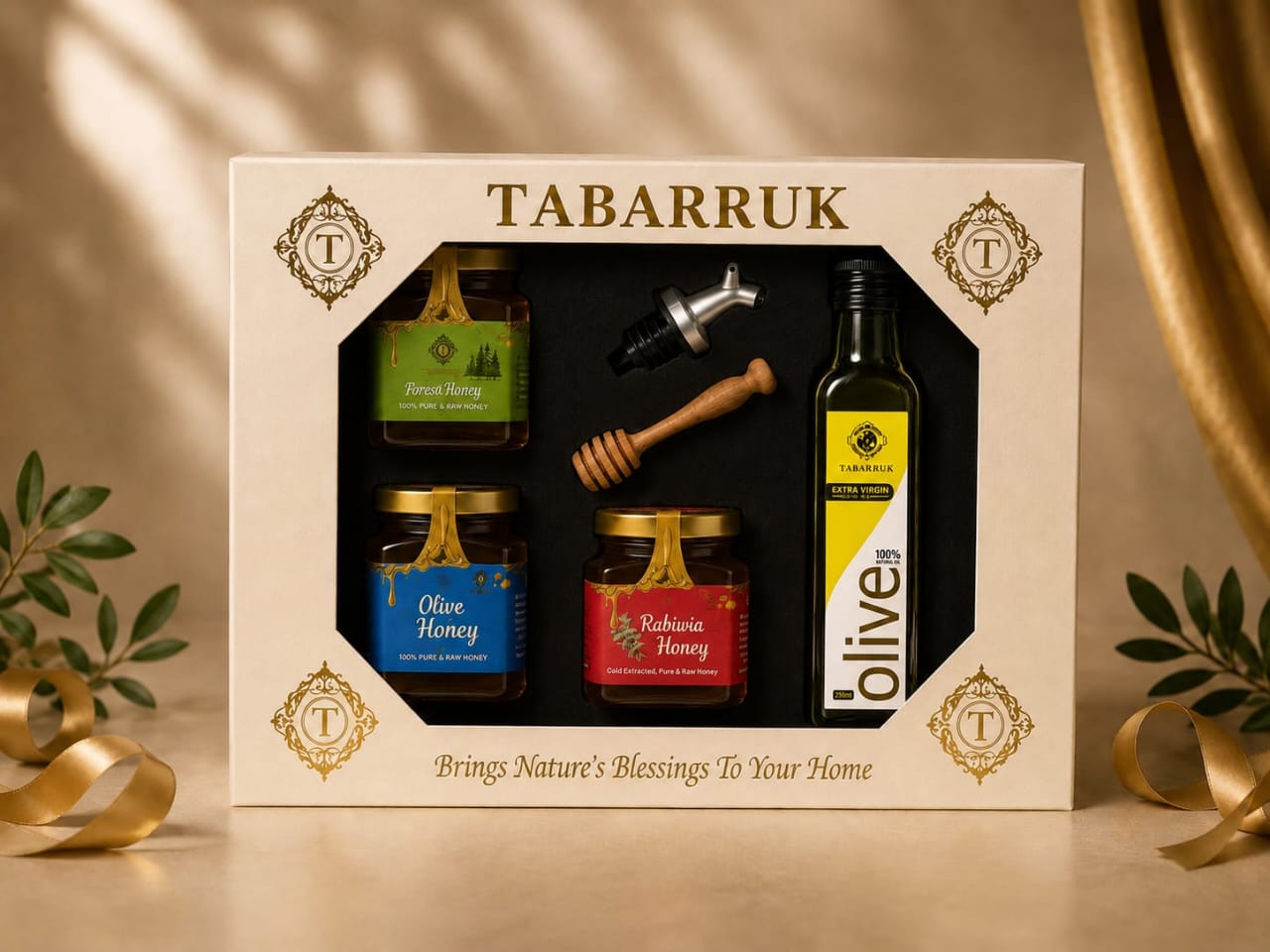 Gift Hamper - Extra Virgin Olive Oil, 250ml + Three 250g Honeys